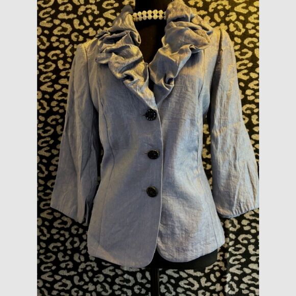 David's Bridal Crinkle Gray/Purplish Rouche Collar, Black Tie Belt Blouse Sz 14 - Picture 3 of 9